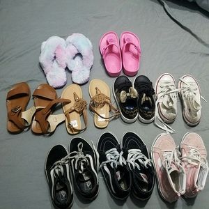 Girls sandals, sneakers,women fuzzy slippers and black sandals